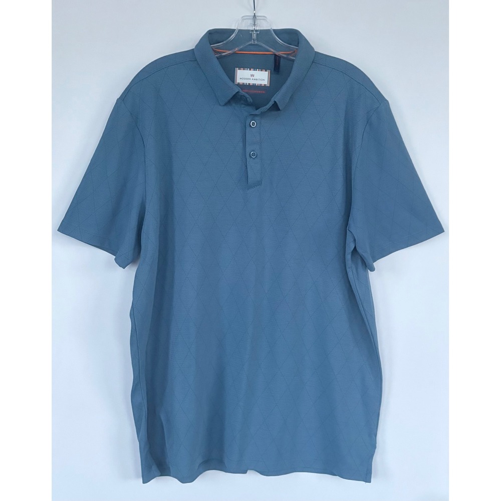 Modern Ambition Mens Large Blue‎ Diamond Jacquard Technical Short Sleeve Polo